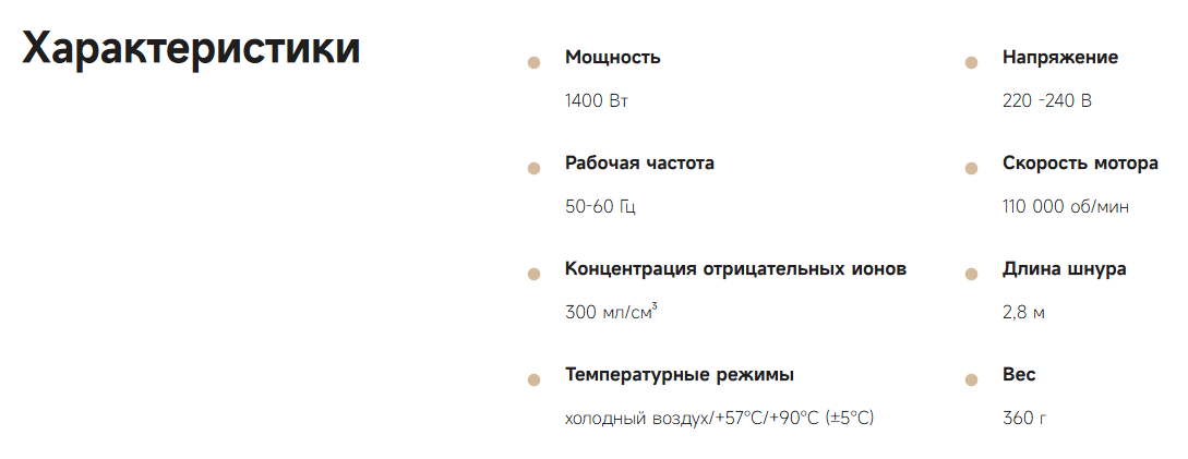 Характеристики