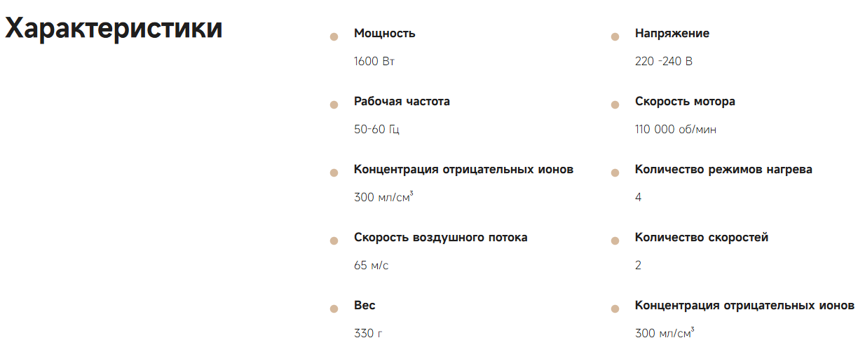 Характеристики